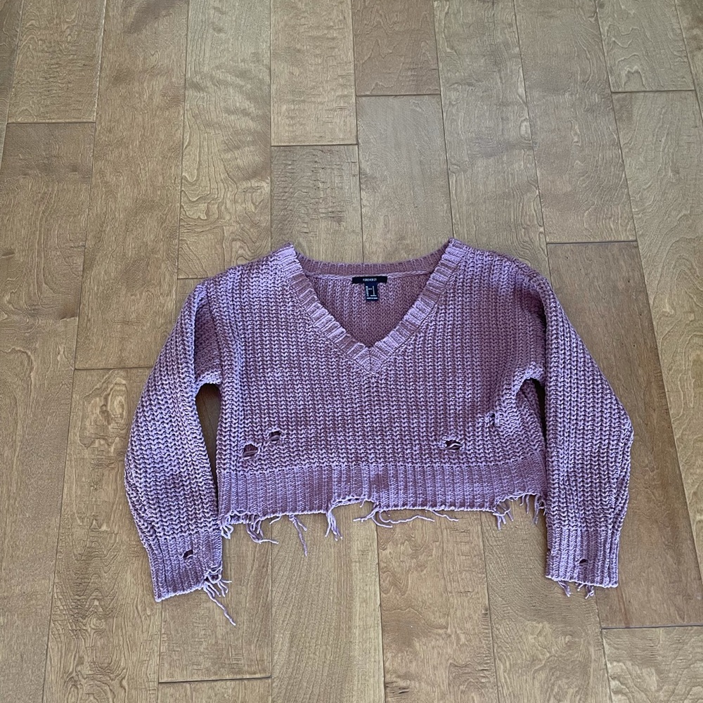 Cute Mauve Sweater with fringy sleeves, cute holes